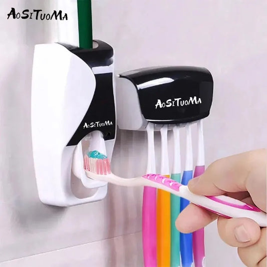 2PCS Automatic Toothpaste Dispenser & Toothbrush Holder