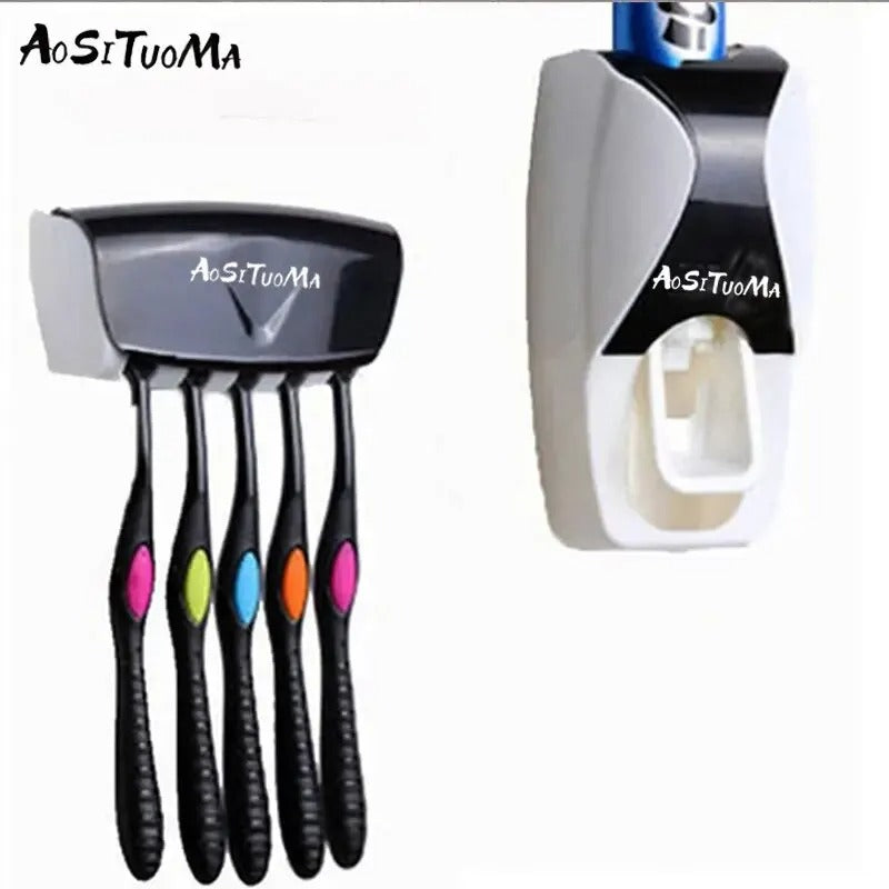 2PCS Automatic Toothpaste Dispenser & Toothbrush Holder